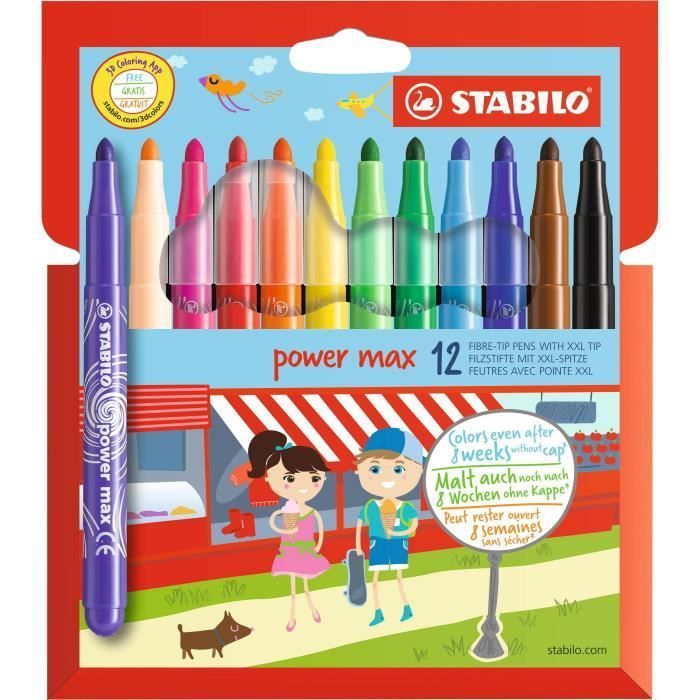Feutre de coloriage - STABILO power - Recharge schoolpack x 12