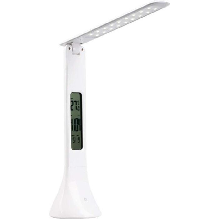 5W lampe de bureau LED, lampe de chevet avec écran dimmable, lampe de table  avec réveil, calendrier, affichage de la température, 3 niveaux de