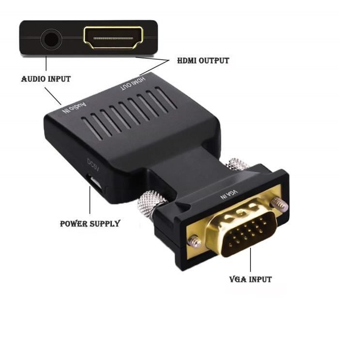 Convertisseur adaptateur VGA vers HDMI avec Audio