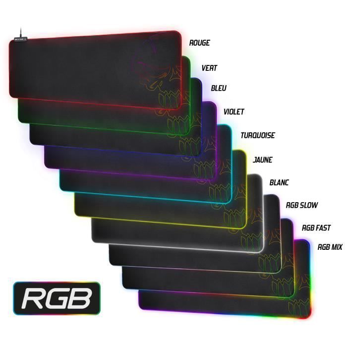 Grand tapis de souris RGB Gaming avec rétro-éclairage, média LED