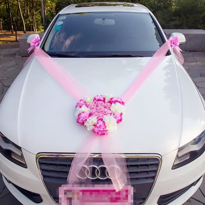 Décoration de voiture de mariage ruban d'ornement de voiture de mariage  rose romantique de luxe blanc