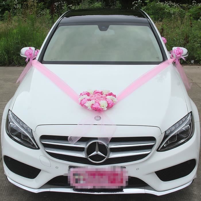 Kit décoration voiture mariage blanc - Décoration de voitures
