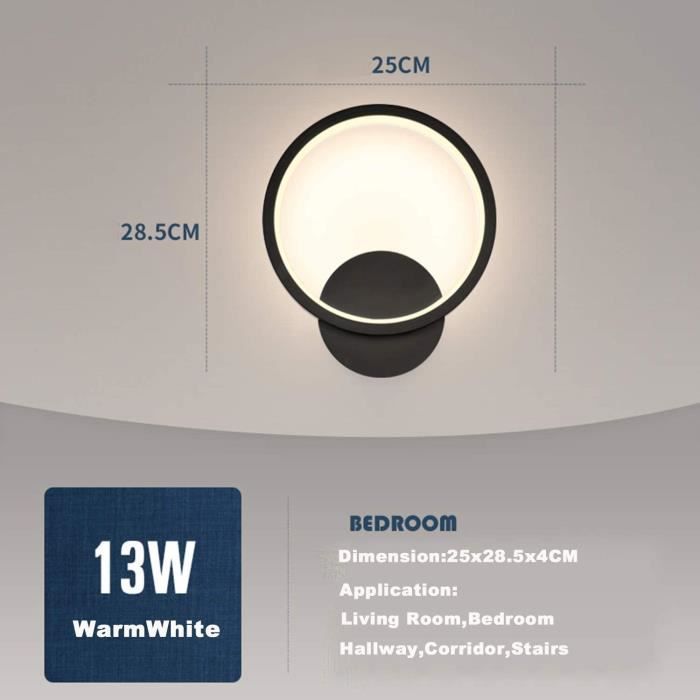 Applique Murale Interieur LED Noir 14W 3000K Lampe Murale Blanc