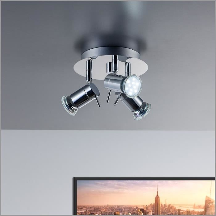 Plafonnier LED 3 spots éclairage plafond salle de bain IP44 spot