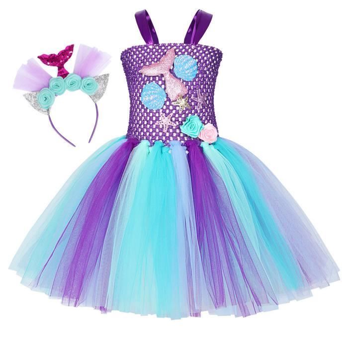 Jurebecia Filles Sirène Princesse Robe D'été Sans Manches Tutu Carnaval  Pâques Anniversaire Dress Up