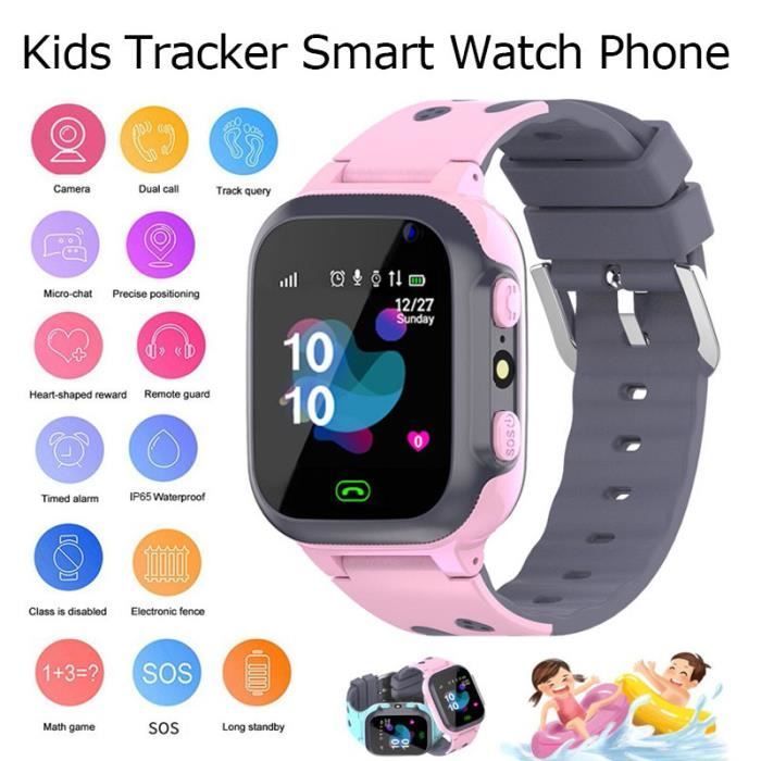 Montre Intelligente Connectée Enfant - Smartwatch Telephone Fille Garçon  avec Pédomètre, SOS, Musique, Appareil Photo, Reveil Rose