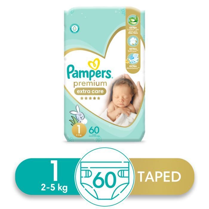 Pampers Couches bébé premium care taille 1 nouveau-né x60pcs - PAMPERS à  prix pas cher