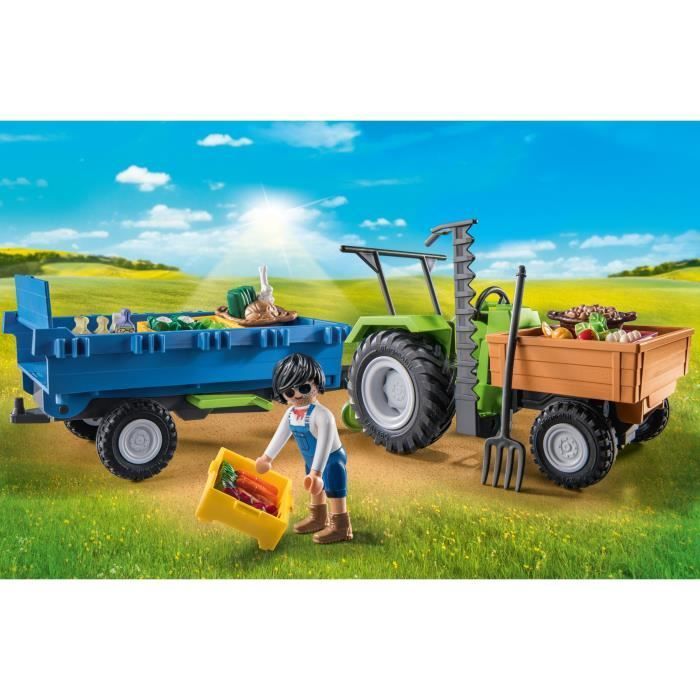 Playmobil enfant tracteur remorque