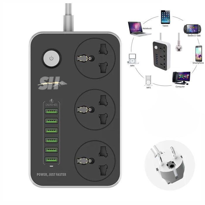 Chargeur et câble d'alimentation PC Conecticplus Multiprise Électrique 3  Prises Avec Interrupteur 4m Blanche