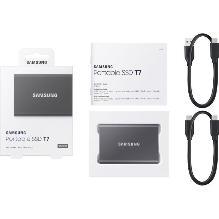 Samsung ssd externe t7 usb type c coloris gris 500 go MU-PC500T/WW -  Conforama