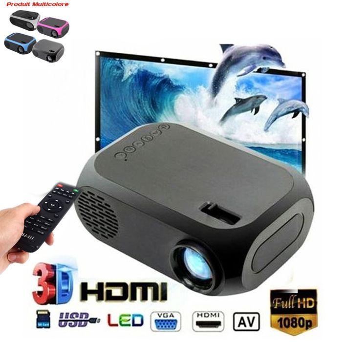 J9-Mini projecteur portable compatible avec HDMI, HD 1080p, vidéo, lecteur  multimédia, LED, home cinéma, PC, ordinateur portable