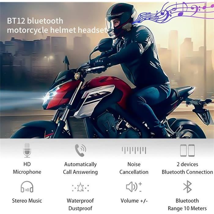 Top Micro Casque Moto Bluetooth 5.0 appele mains libres stéréo
