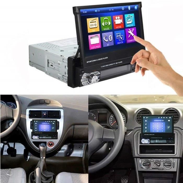 android unique 1 din voiture radio 7 pouce rétractable écran tactile  autoradio gps navigation voiture vidéo avec wifi