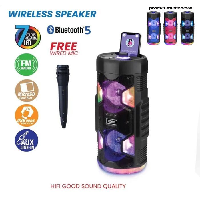 ENCEINTE Speaker Bluetooth haut-parleur portable avec microphone radio TWS  USB/TF/LED Light/FM