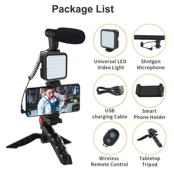 Tabletop Vlogging kit trépied téléphone vidéo avec LED de lumière