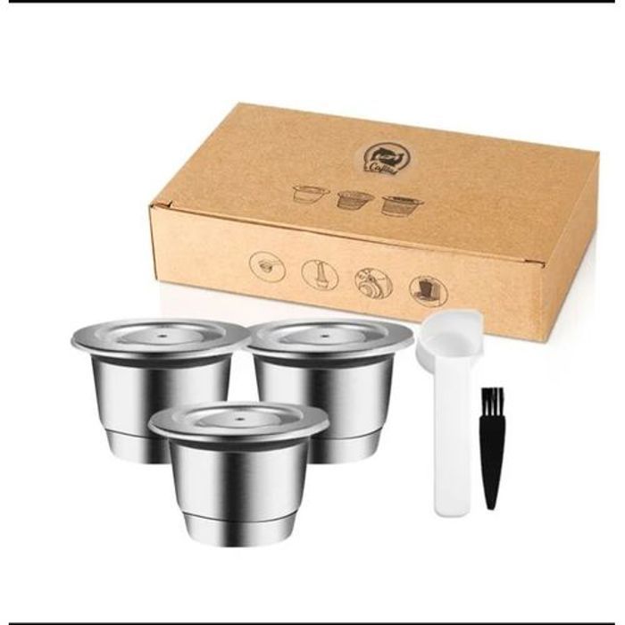 Capsule de café réutilisable en acier inoxydable pour capsule rechargeable  Nespresso, capsule de filtre à café réutilisable pour Nespresso, cuillère à  café + pinceau (3 capsules,1 Tamper) : : Cuisine et Maison