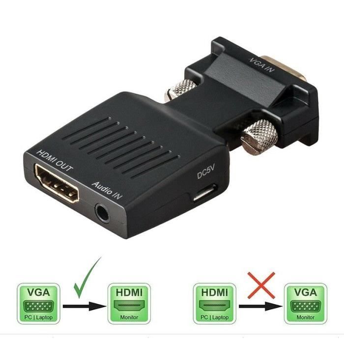 Moread Adaptateur HDMI vers VGA, HDMI vers VGA (mâle vers Femelle) pour  Ordinateur, Bureau, Ordinateur Portable, PC, Moniteur, projecteur, HDTV