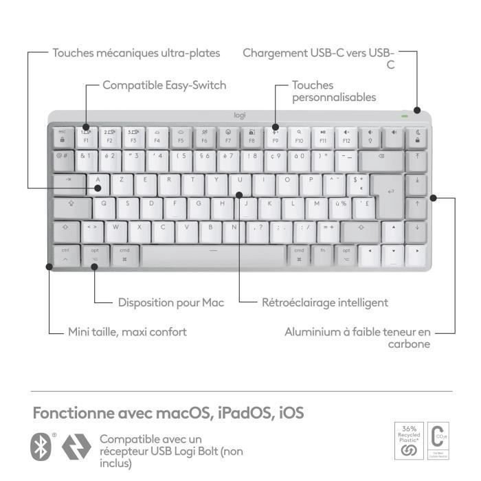 Clavier sans fil Logitech - MX Keys Mini - Pour MAC - Compact, Bluetooth,  rétroéclairé sur marjanemall aux meilleurs prix au Maroc