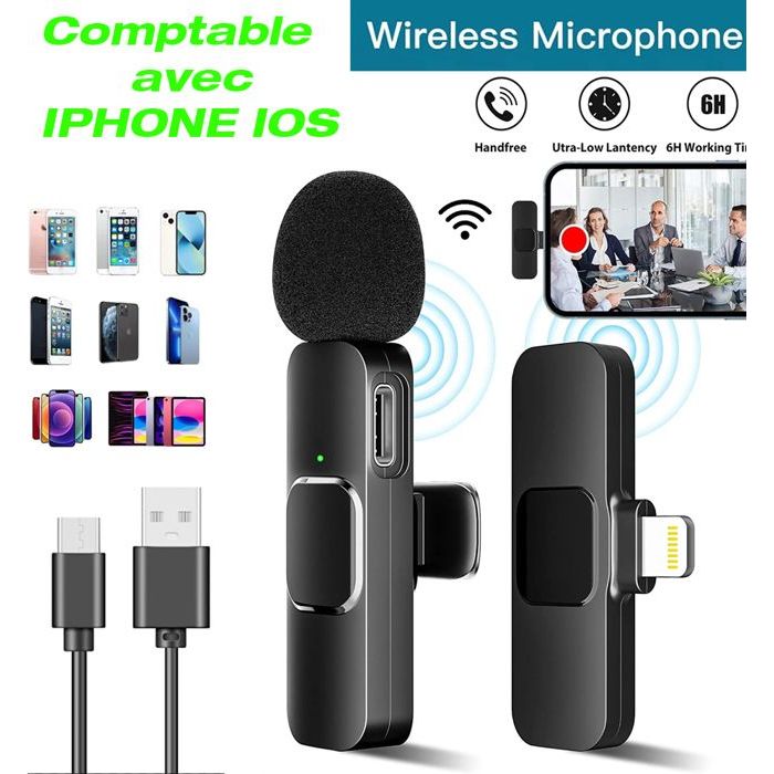Microphone Lavalier Portable Sans Fil, Article pour Enregistrement