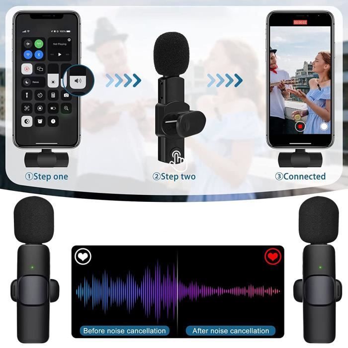 Microphone cravate sans fil pour iPhone et téléphone portable