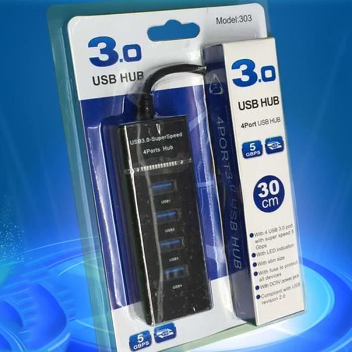 Hub USB 3.0 High Speed Ports 4 Ports USB Pour Ordinateur Pc Tablette