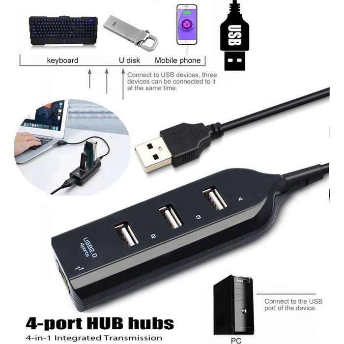 Adaptateur de répartiteur USB Hub 3.0 2.0, 4 vitesses, Mini ports