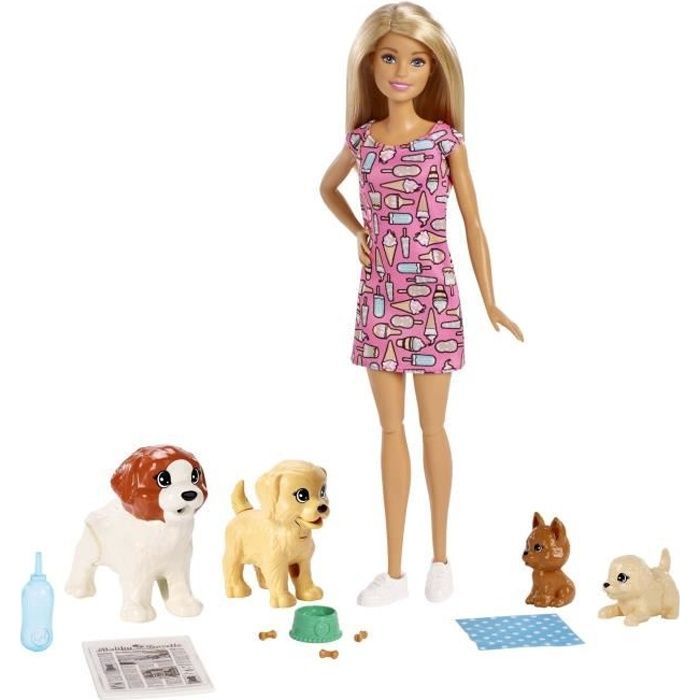 Barbie Poupée (blonde) avec chien & chiot, set incl. accessoires